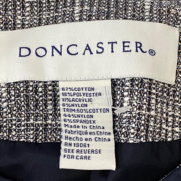 Doncaster Navy Blue White Tweed Ruffle Trim Full Zip Blazer Jacket Women's 14W - Picture 9 of 15